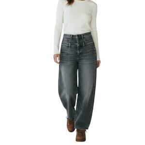 ROMWE Double Waistband Wide Leg Baggy Jean Sz L Gray Grunge Stylish Skater Boho